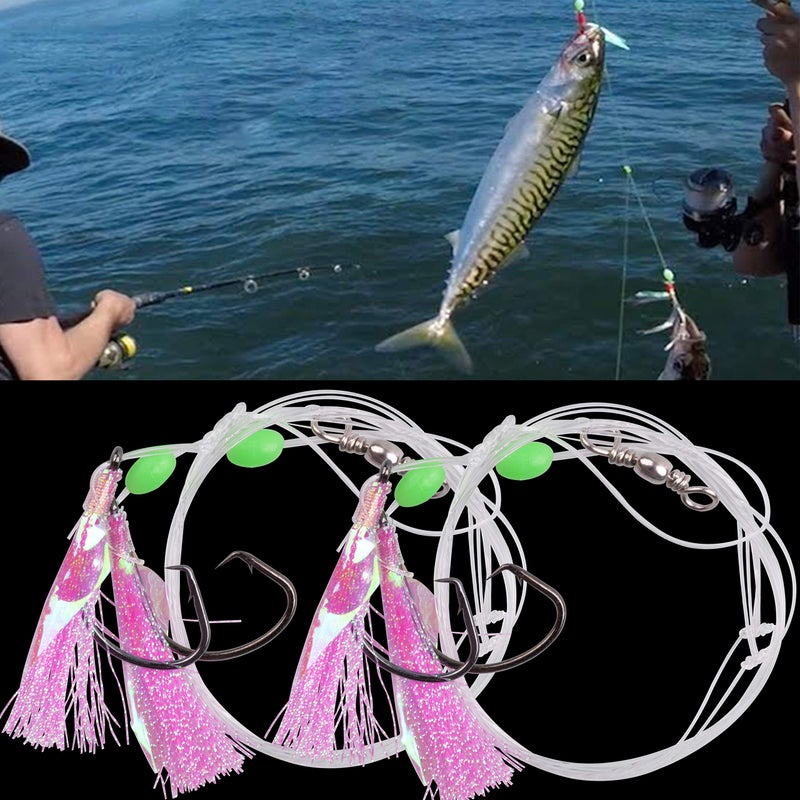 Shaddock Fishing 15Packs Fishing Bait Rigs Set Saltwater Fishing Rigs with Sharp Hooks, Fish Skin, Barrel Swivel and Glow Beads Bottom Fishing Rigs for Freshwater Flounder Sea Bass Halibut (Pink) - Image 5